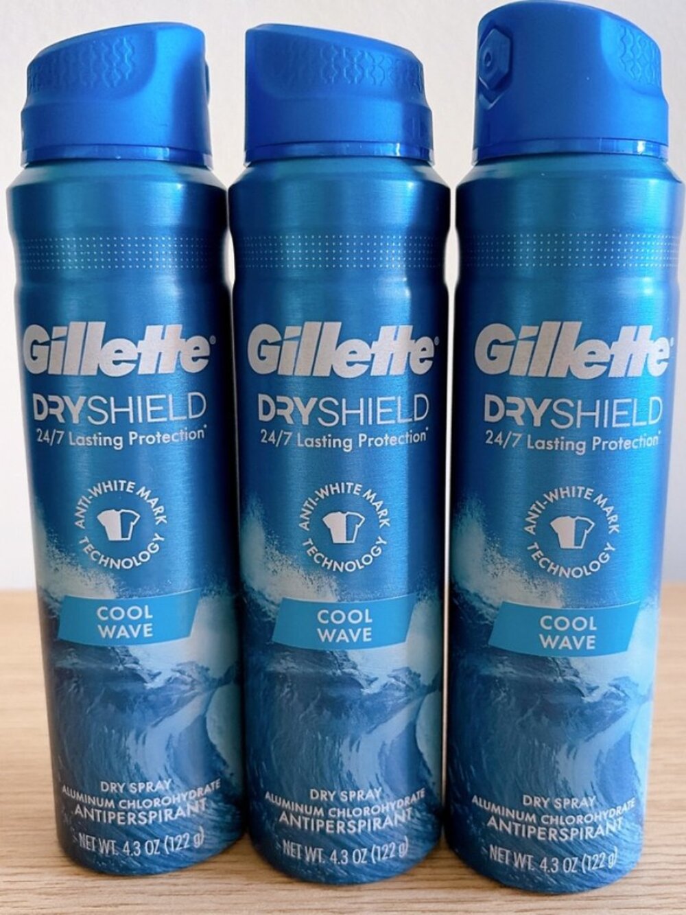 3-pack Gillette Dry Shield Cool Wave Dry Spray Antiperspirant Deodorant 4.3 oz